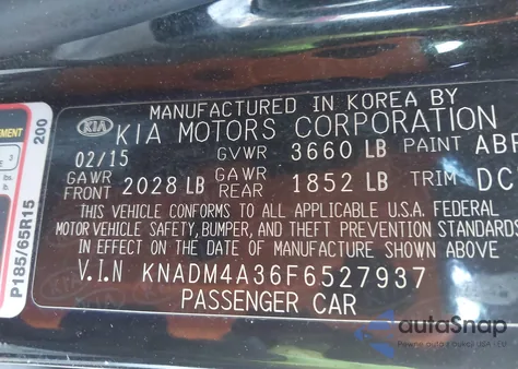 2015 Kia Rio Lx from USA, damaged, VIN KNADM4A36F6527937